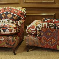 Semi-Antique Kilim Pair of Lansdown Chairs